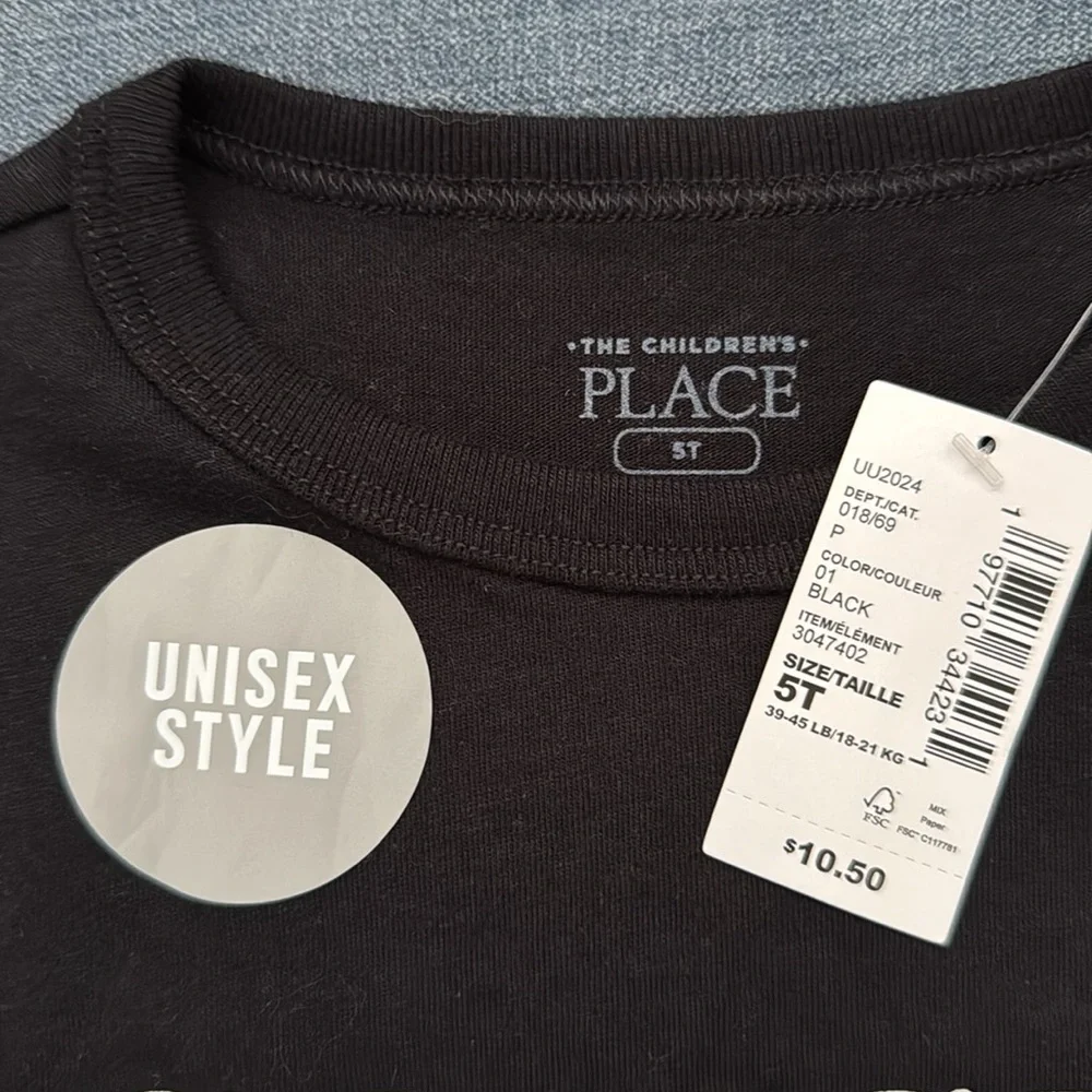 The Children's Place Black 'Cousin Crew' Kids T-Shirt, 5T, New with Tags